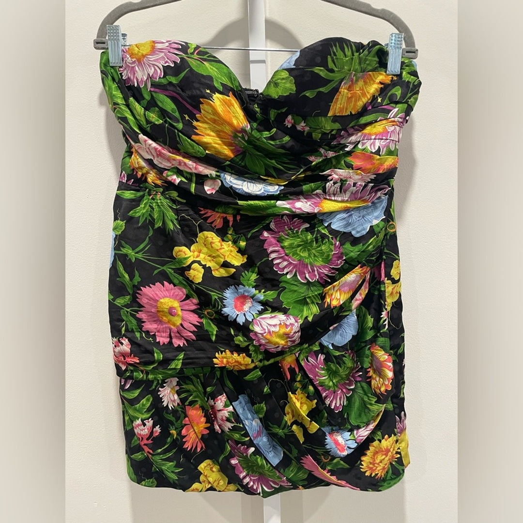 Ronny Kobo Margot Strapless Floral Satin Mini Dress Size XL