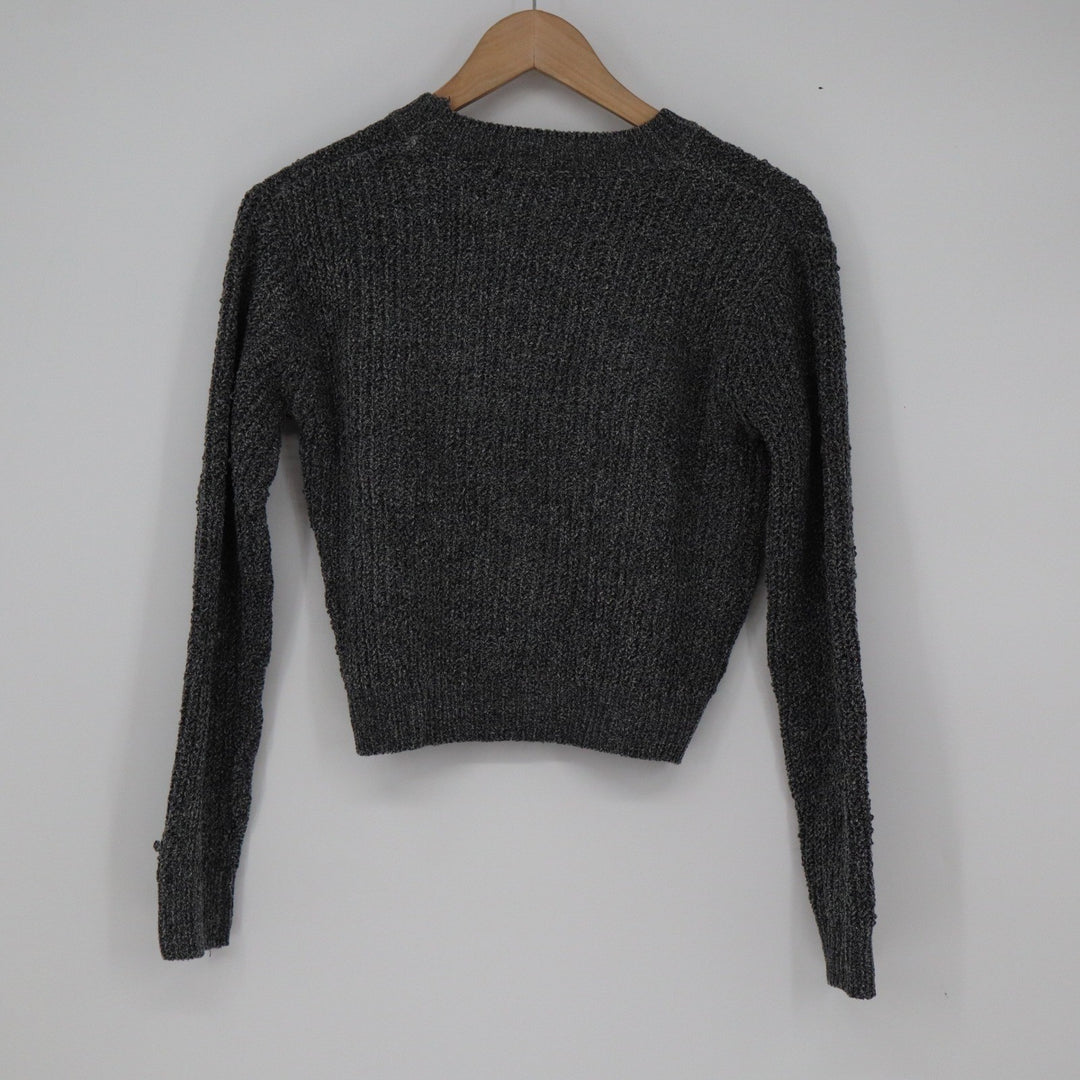 Zara Womens Charcoal Grey Textured Boucle Knit Cropped Crew Neck Sweater Size M