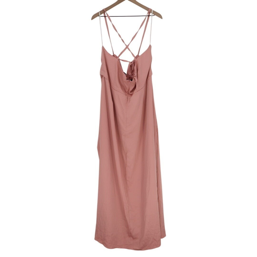 Lulus So Loving Maxi Dress Women's 2X Blush Pleated Lace-Up Spaghetti Strap Slit