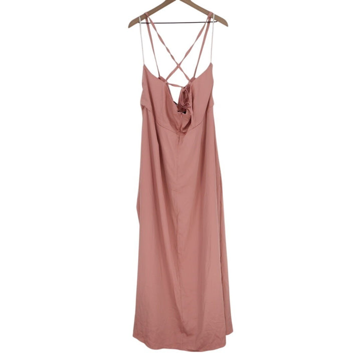 Lulus So Loving Maxi Dress Women's 2X Blush Pleated Lace-Up Spaghetti Strap Slit