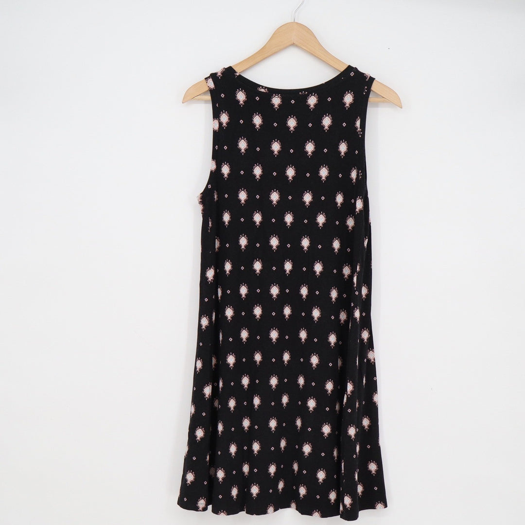 LOFT Outlet Black Medallion Print Sleeveless Swing Dress Small Scoop Neck