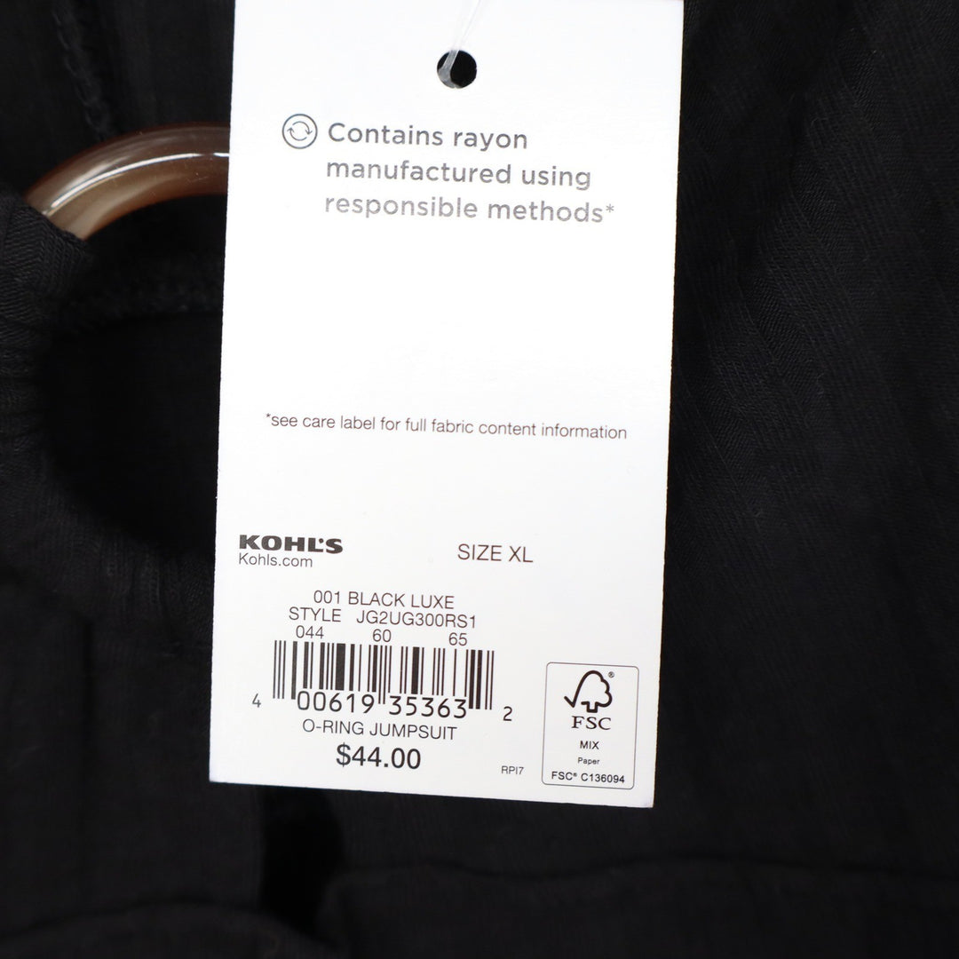 SO Goods For Life Black Ribbed O-Ring Wide Leg Jumpsuit XL NWT