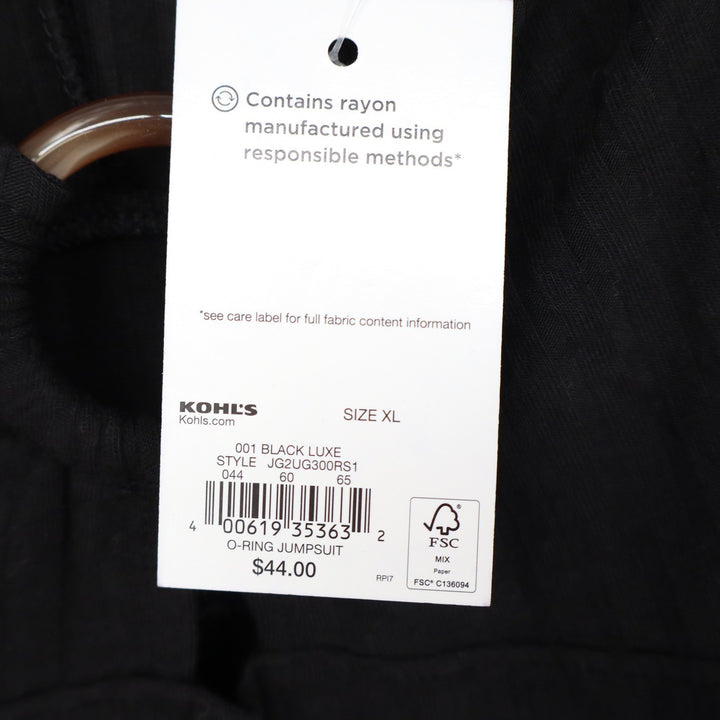 SO Goods For Life Black Ribbed O-Ring Wide Leg Jumpsuit XL NWT