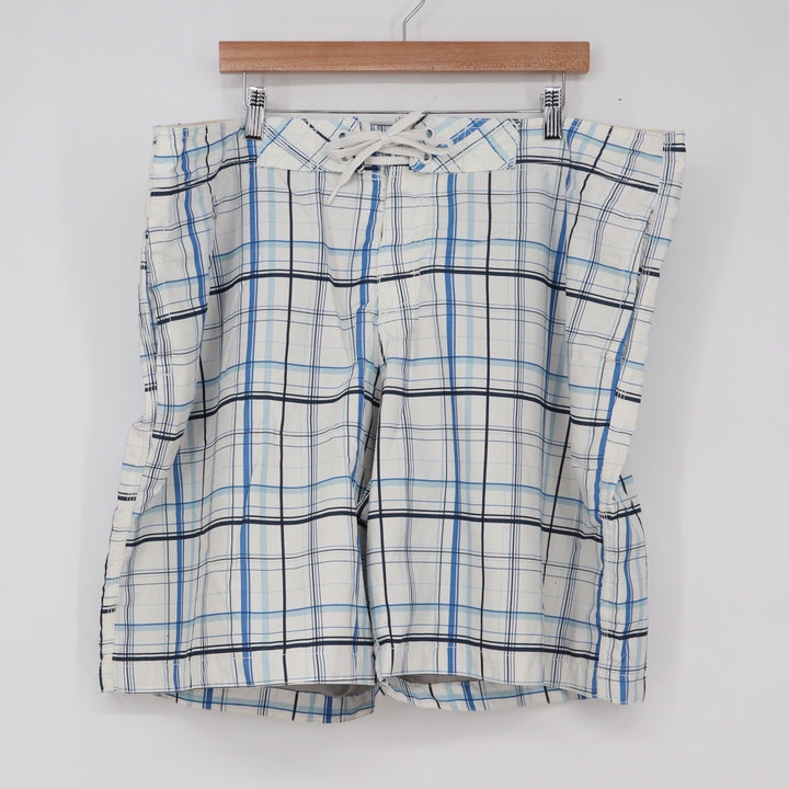 Old Navy Board Shorts Mens XXL Plaid White Blue Mesh Lined Swim Trunks Good