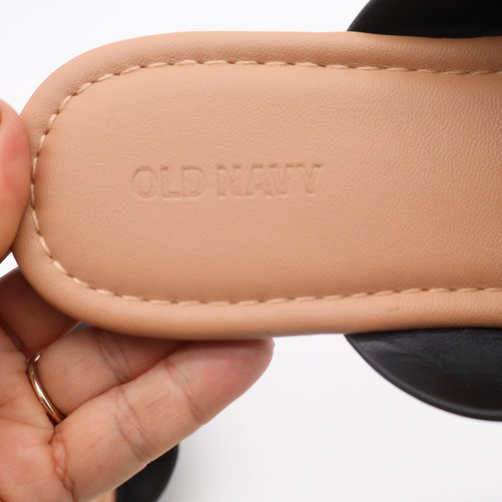 Old Navy Womens Flat Linked SA Slide Sandals Black Jack Faux Leather Size 8