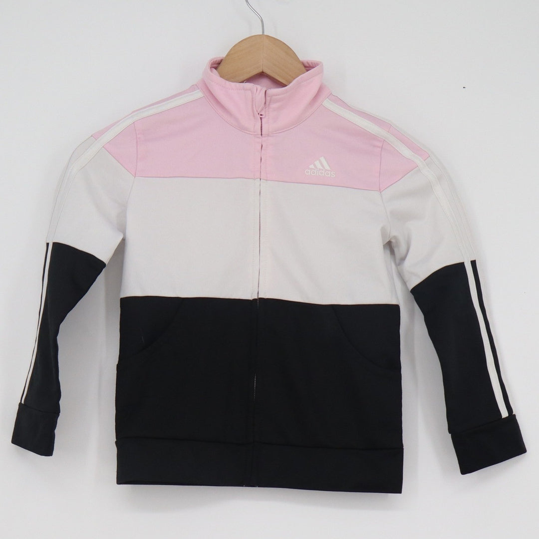 Adidas Girls Pink White Black Colorblock Full Zip Track Jacket Size 7