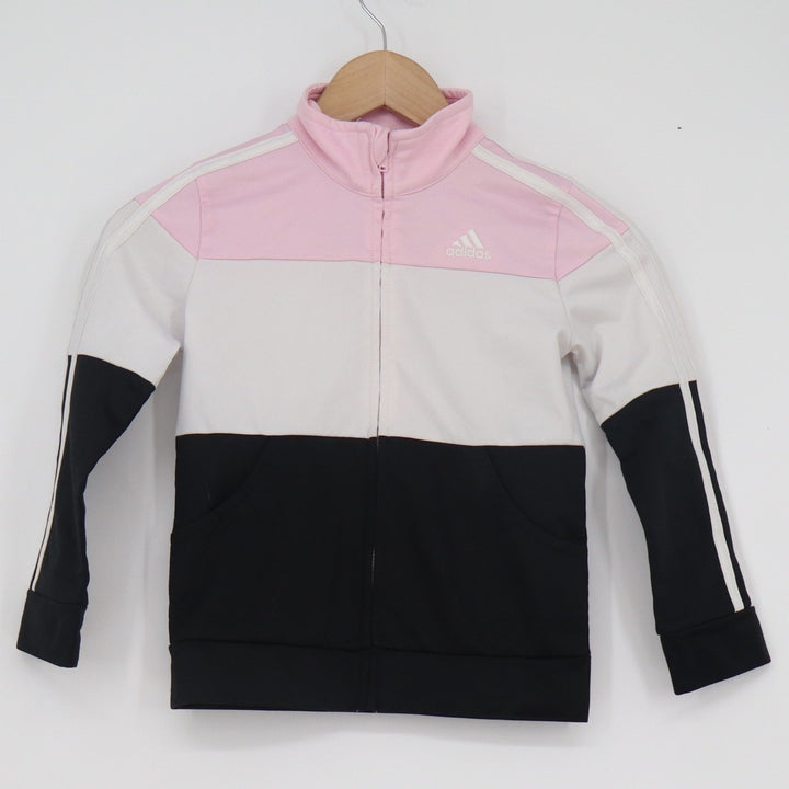 Adidas Girls Pink White Black Colorblock Full Zip Track Jacket Size 7