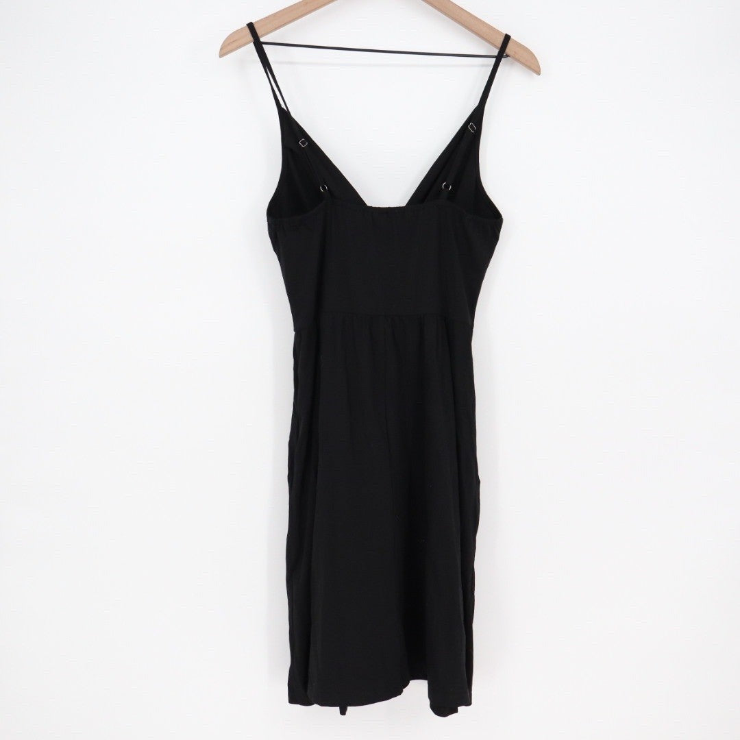 Newshows Black V Neck Spaghetti Strap Wrap Midi Dress Size S