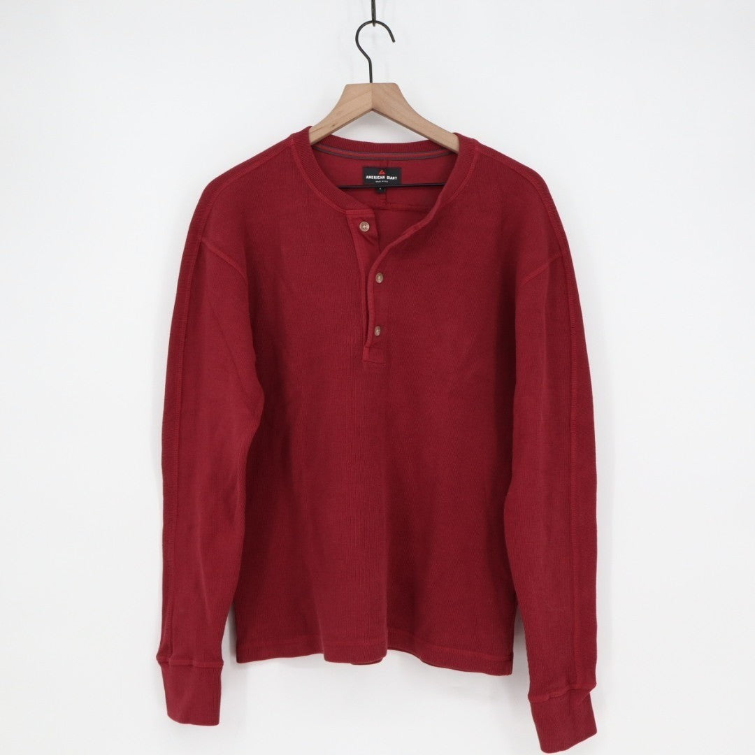 American Giant French Rib T-Shirt Mens S Maroon Henley Neck Long Sleeve Pullover