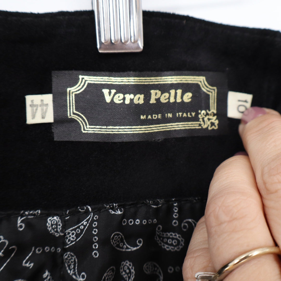 Vera Pelle Black Suede Leather Pencil Skirt Made in Italy Size 10 High Waist