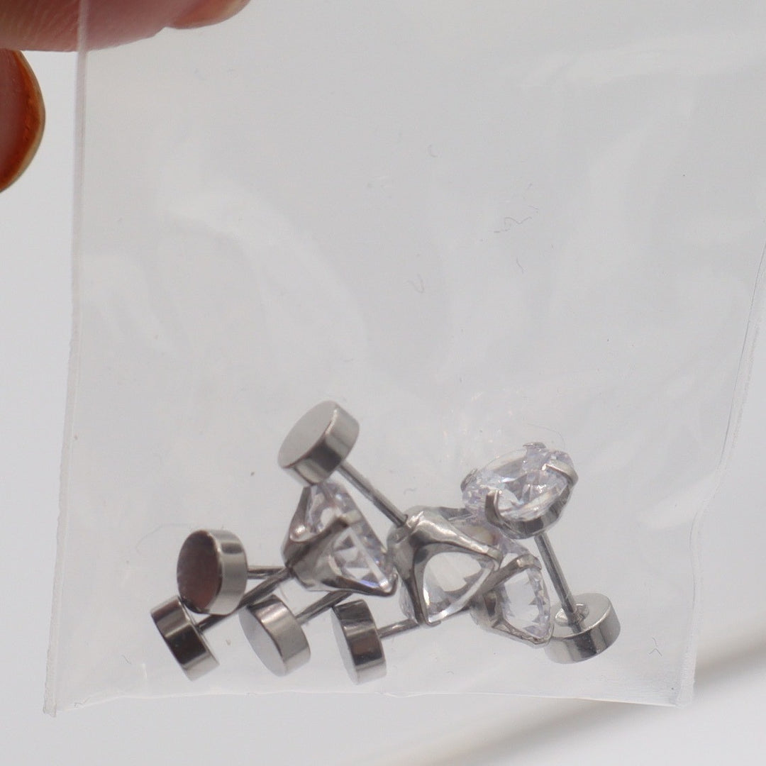 Fansilver 20G Hypoallergenic Stainless Steel CZ Flat Back Stud Earrings 3 Pairs