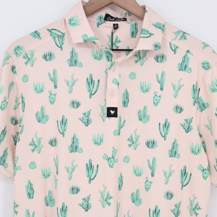 Bad Birdie Mens Thorn in Your Side Cactus Print Golf Polo Peach S