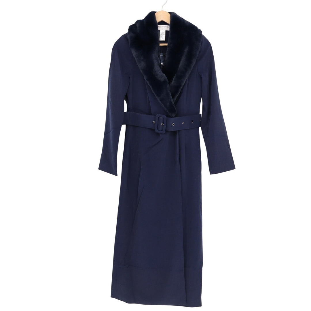 Naked Wardrobe The Statement Trench Coat Womens XS Navy Shawl Collar Long Sleeve