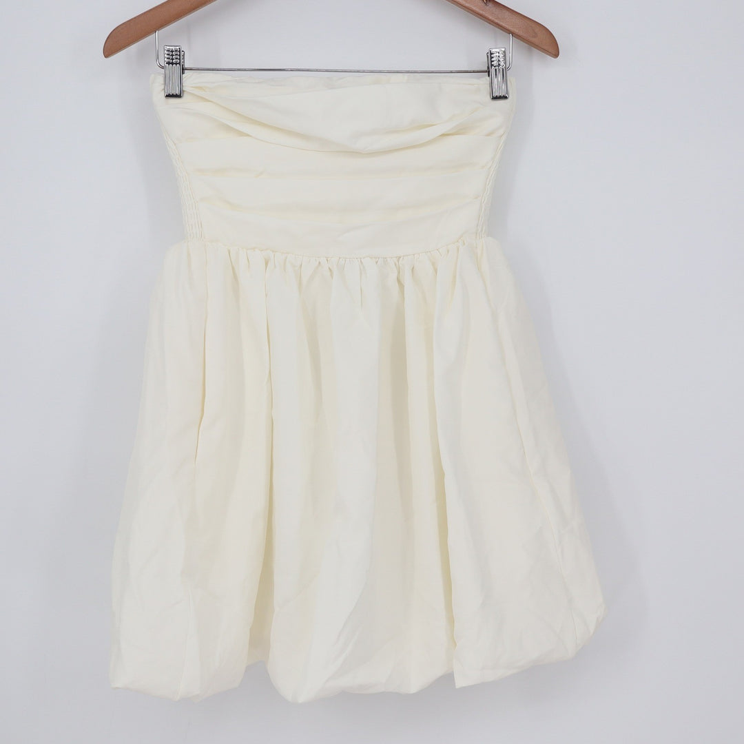 Showpo Shaima White Strapless Pleated Bubble Hem Mini Dress Size 2 NEW
