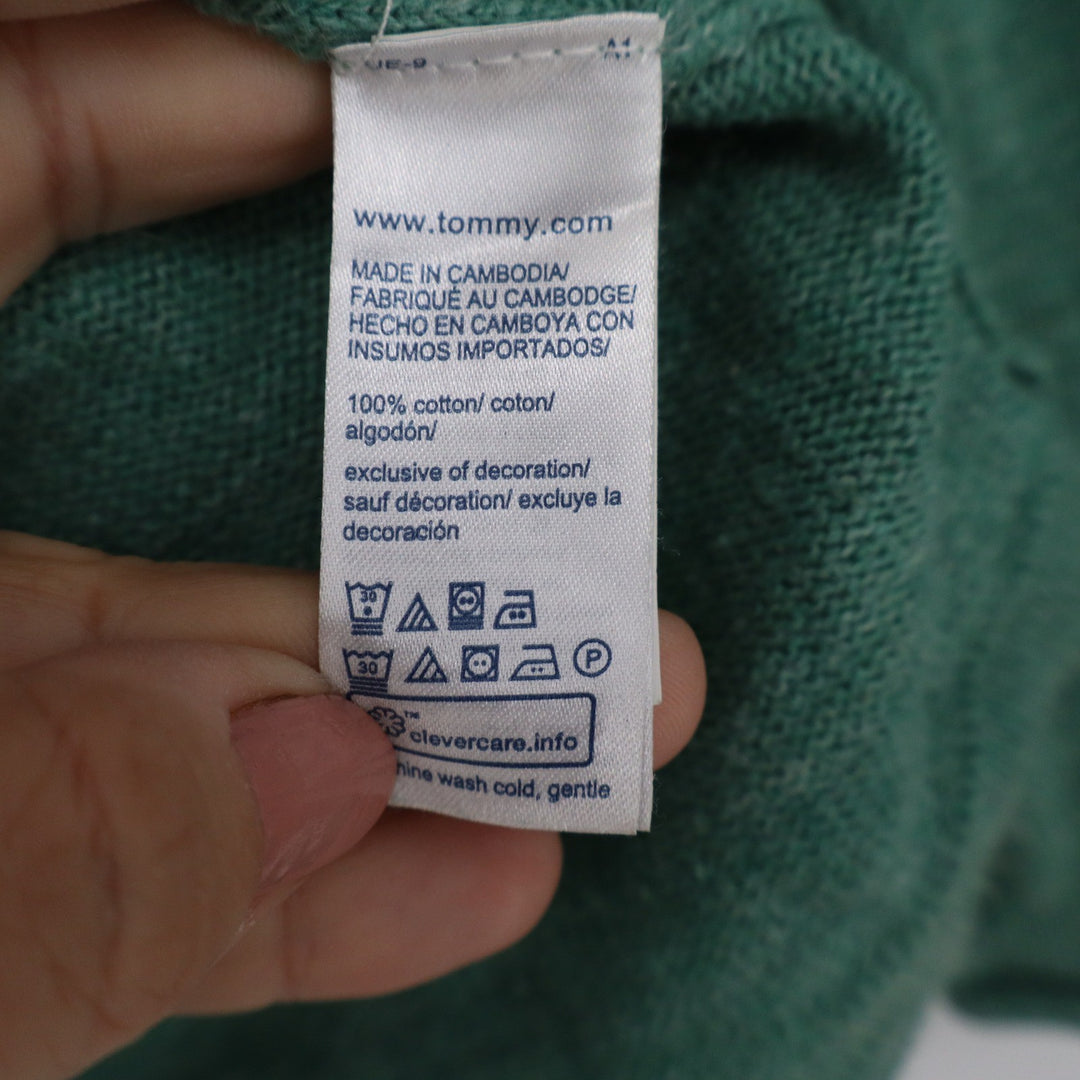 Tommy Jeans Mens XS Green Heathered Cotton Knit Crew Neck Logo Sweater