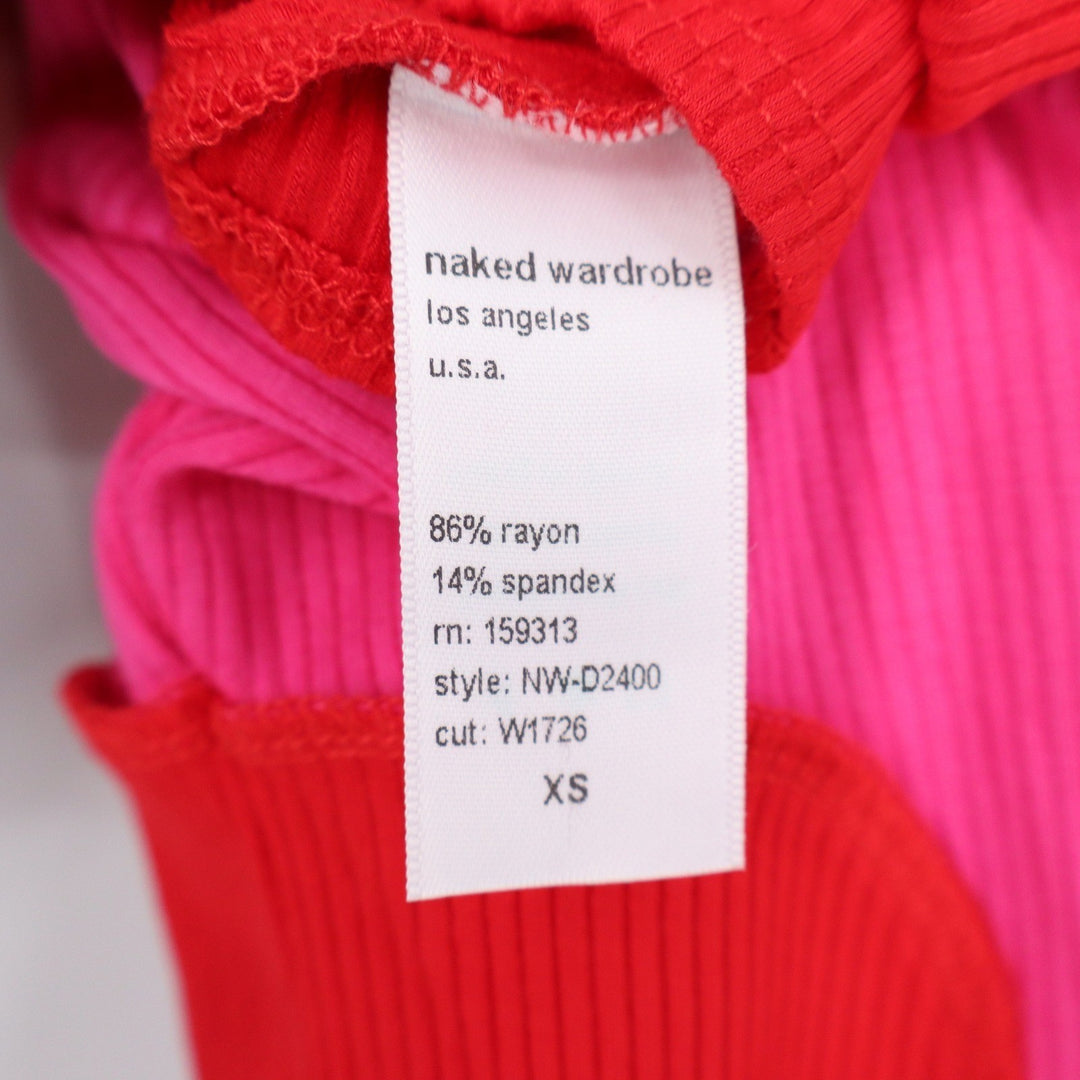 Naked Wardrobe Pink Red Colorblock Ribbed Racerback Midi Dress XS