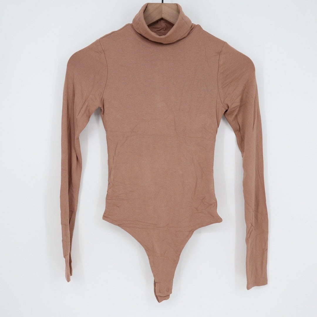 Naked Wardrobe Mauve Brown Long Sleeve Turtleneck Bodysuit Small