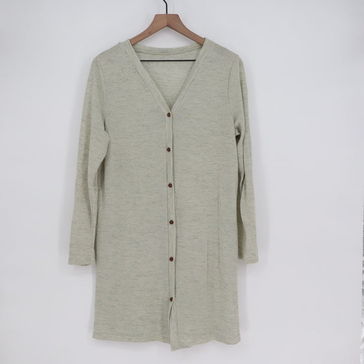 Cardigan Sweater Women Medium Beige V-Neck Front Button Long Sleeve Outdoor Wear