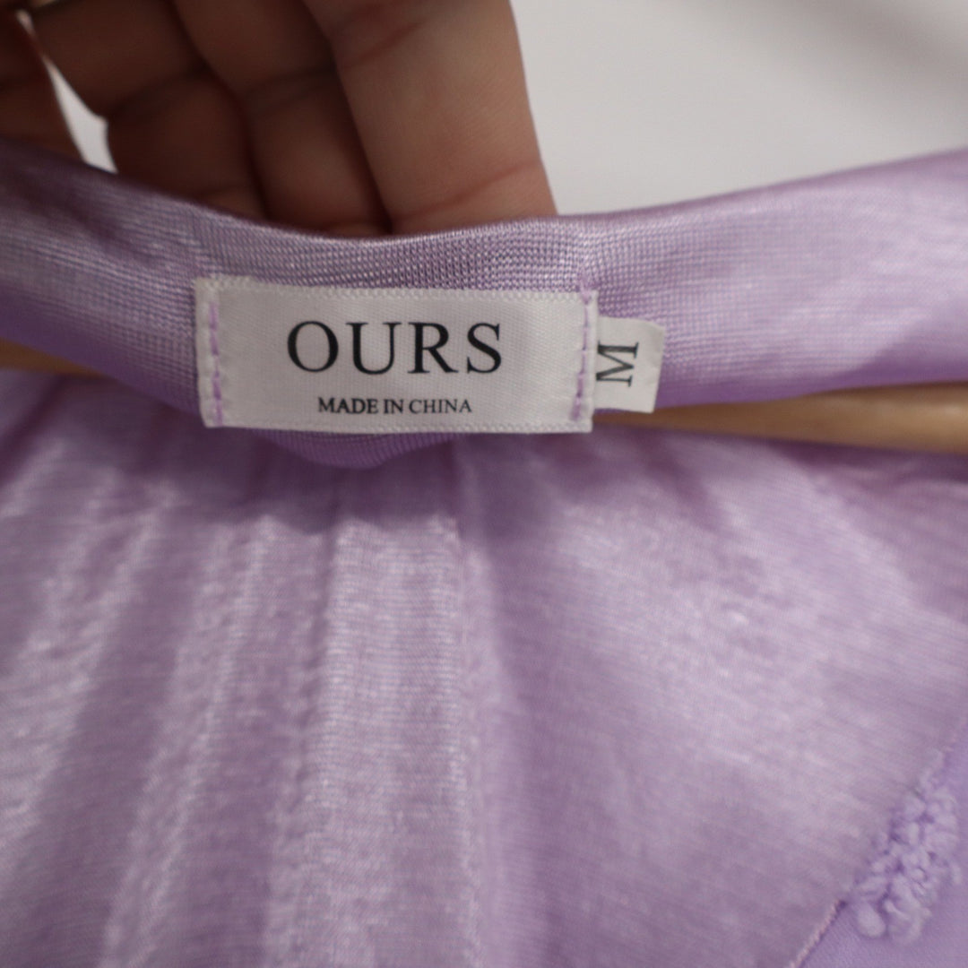 OURS Lavender Purple Swiss Dot Babydoll Mini Dress V-Neck Short Sleeve Medium