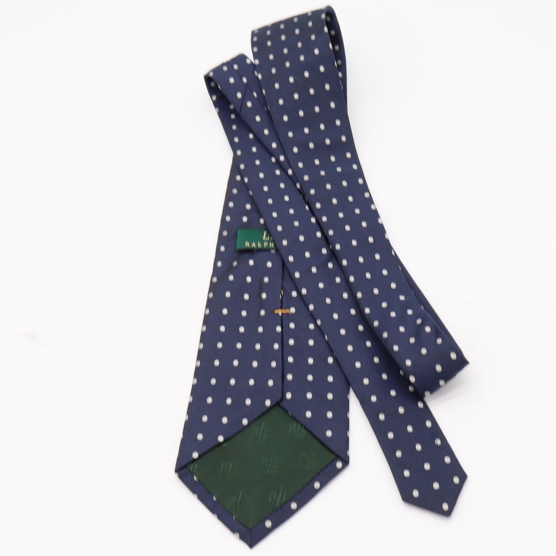 Lauren Ralph Lauren Necktie Mens OS Polka Dot Navy Blue Classic Excellent