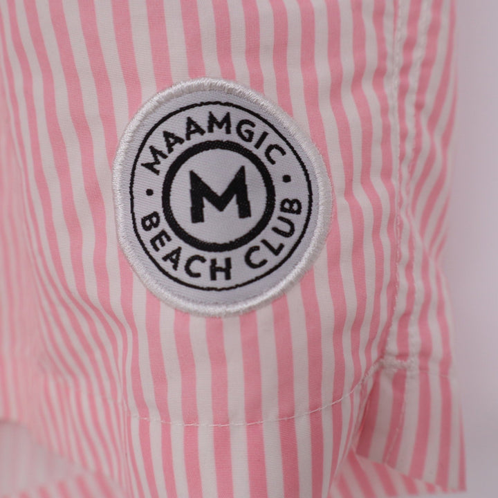 Maamgic Mens Pink White Striped Swim Trunks Beach Club Mesh Lined Shorts Large