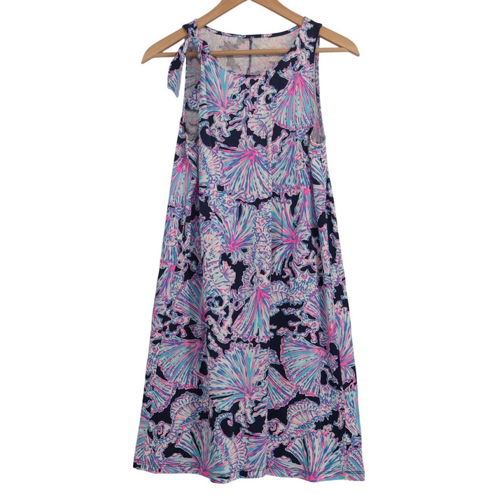 Lilly Pulitzer Luella Shift Dress Womens Medium Multi Shells Bells Print Cotton