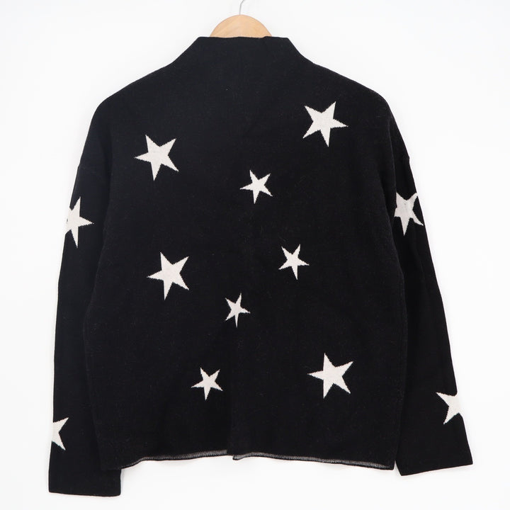 Tahari Womens Black White Star Intarsia Mock Neck Sweater Size L