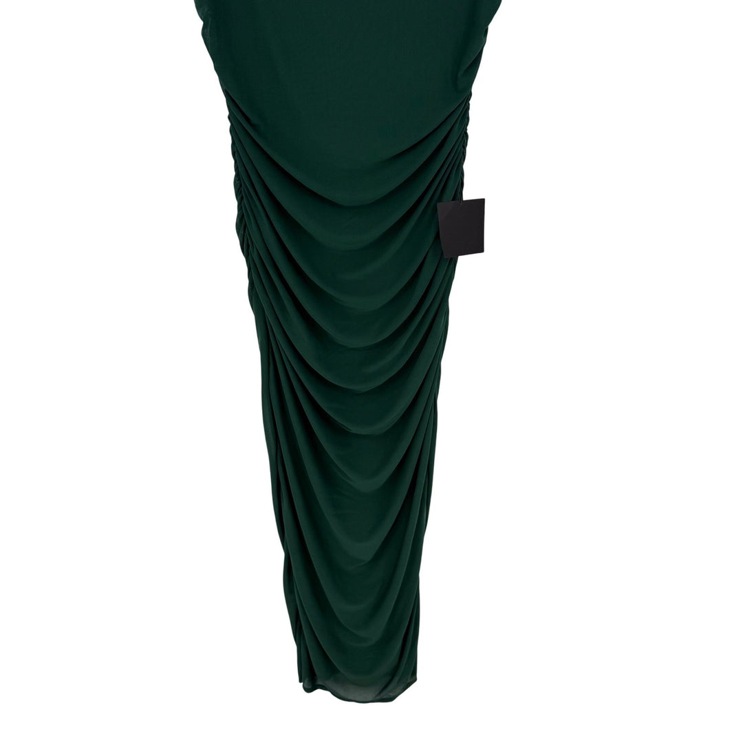 Lulus Amazing Presence Dark Green Mesh Ruched Column Maxi Dress Size XL