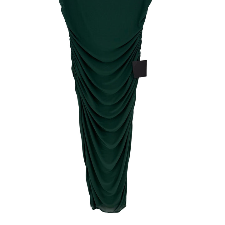Lulus Amazing Presence Dark Green Mesh Ruched Column Maxi Dress Size XL