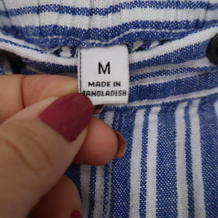 Per Se Blue White Striped Linen Blend Cropped Wide Leg Pants Womens Medium
