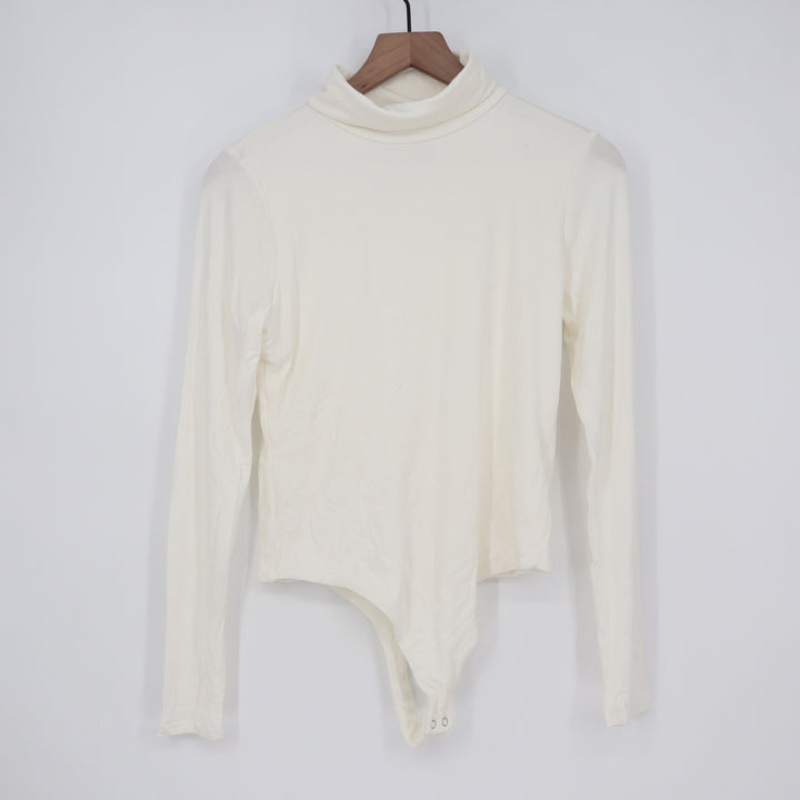 Naked Wardrobe Cream Turtleneck Long Sleeve Bodysuit XL Made in USA