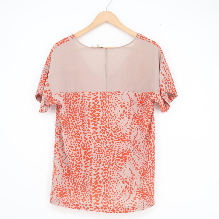 Collective Concepts Orange Animal Print V-Neck Short Sleeve Blouse Medium