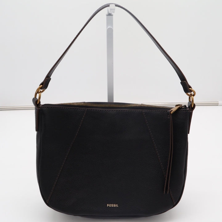Fossil Skylar Womens Handbag Black Pebbled Leather Inner Pockets Shoulder Bag