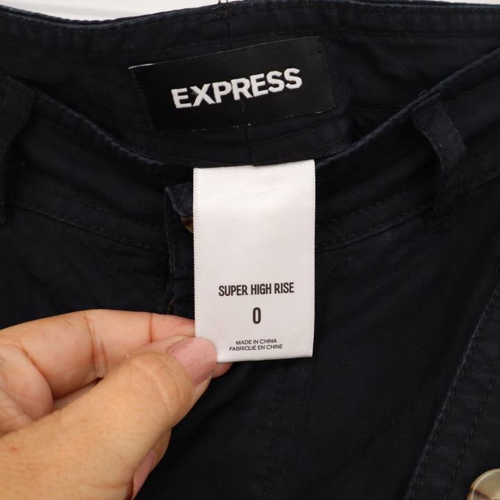 Express Black Super High Rise Lyocell Cargo Tapered Pants Size 0 Utility Pants