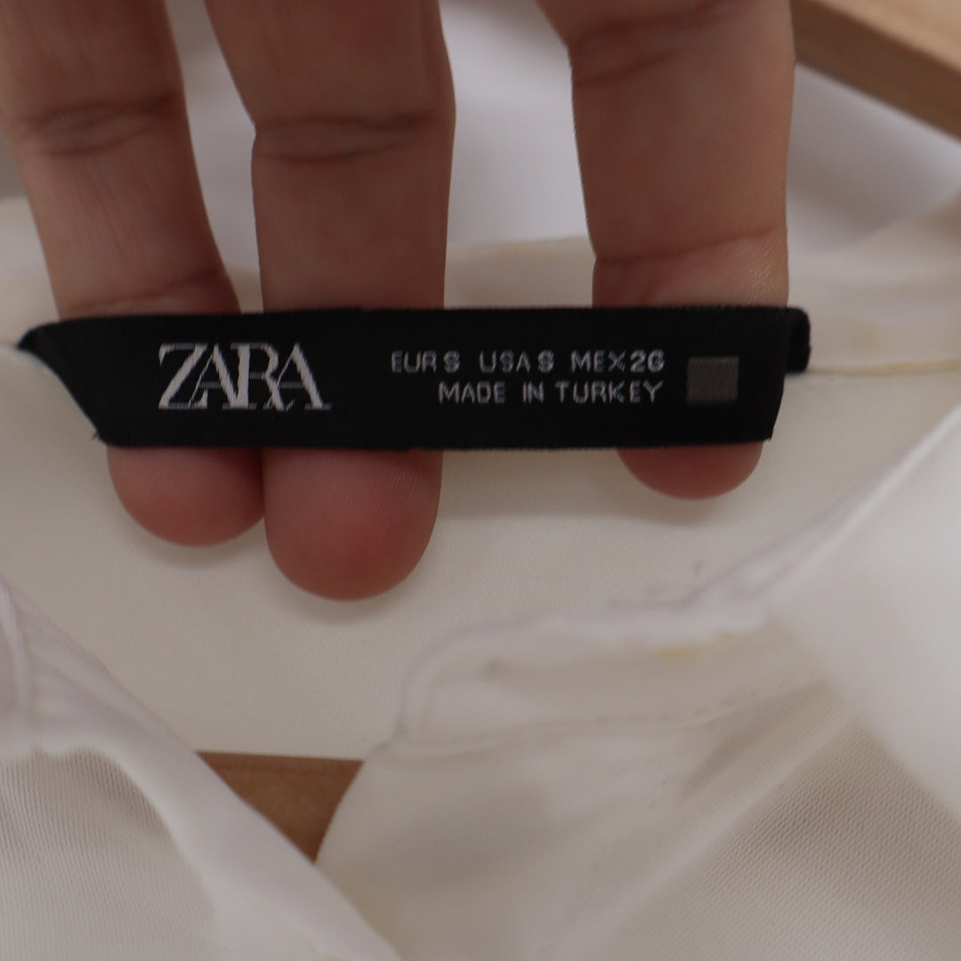 Zara Womens Oversized Button Down Shirt Dress White High Low Hem Short Sleeve S