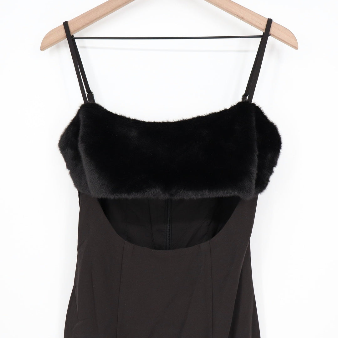 Naked Wardrobe Black Faux Fur Trim Front Cutout Mini Dress Small