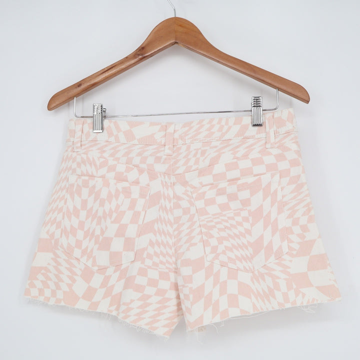 RSQ Pink Warped Checkerboard Denim Shorts NWT Size 27