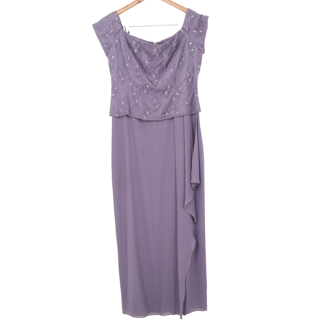 Cachet Dress Women's 10 Purple Beaded Lace Chiffon Maxi Gown Excellent