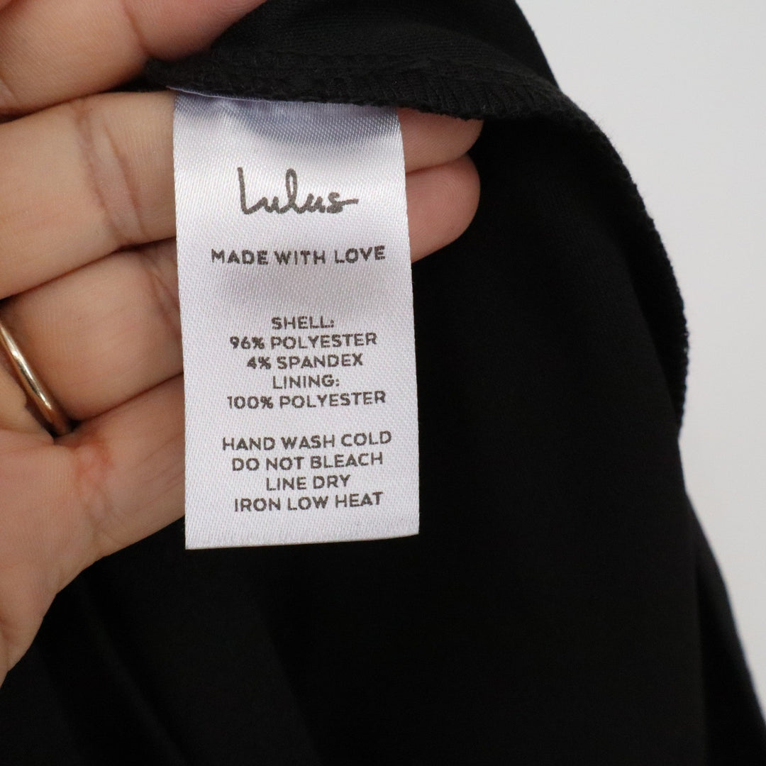 Lulus Black V-Neck Spaghetti Strap Bodycon Mini Wrap Dress Womens Size M NEW