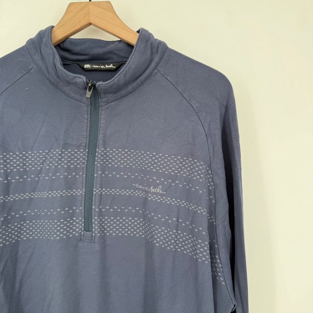 Travis Mathew Navy Blue Quarter Zip Pullover Athletic Shirt Mens XXL Long Sleeve