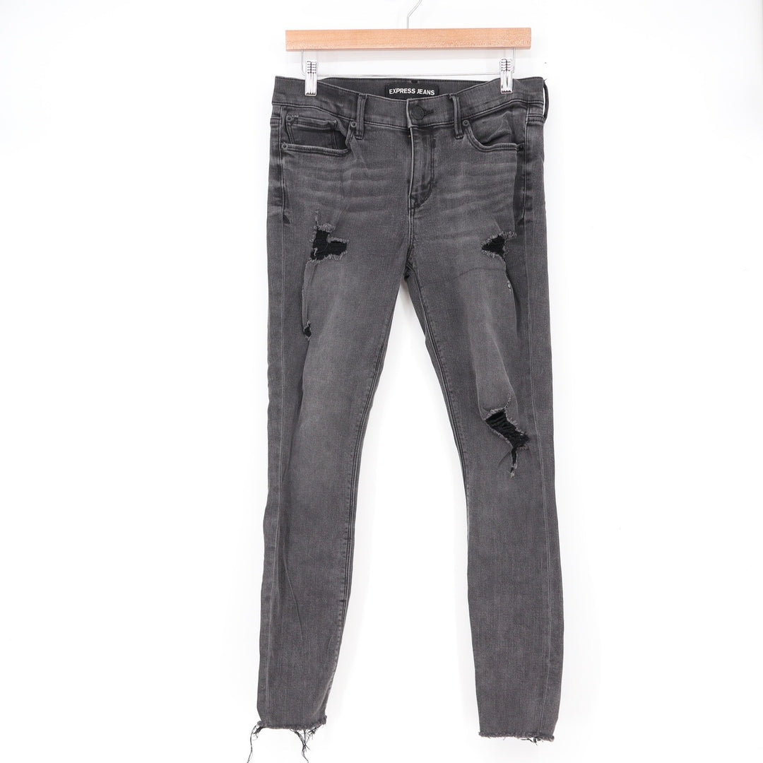 Express Legging Mid Rise Distressed Skinny Jeans Gray Raw Hem Size 8R