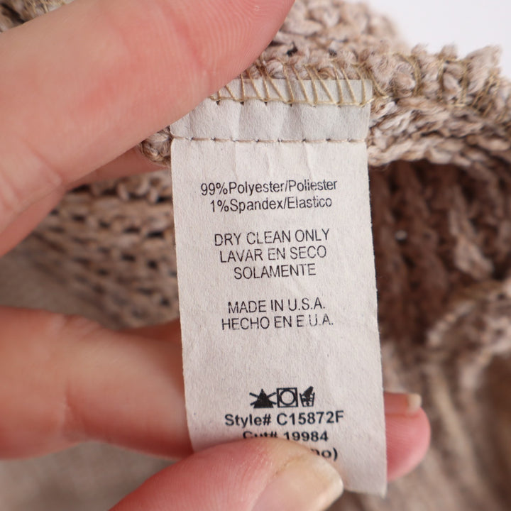 Final Touch Cardigan Sweater Womens Medium Beige Stretch Open Knit front Pockets