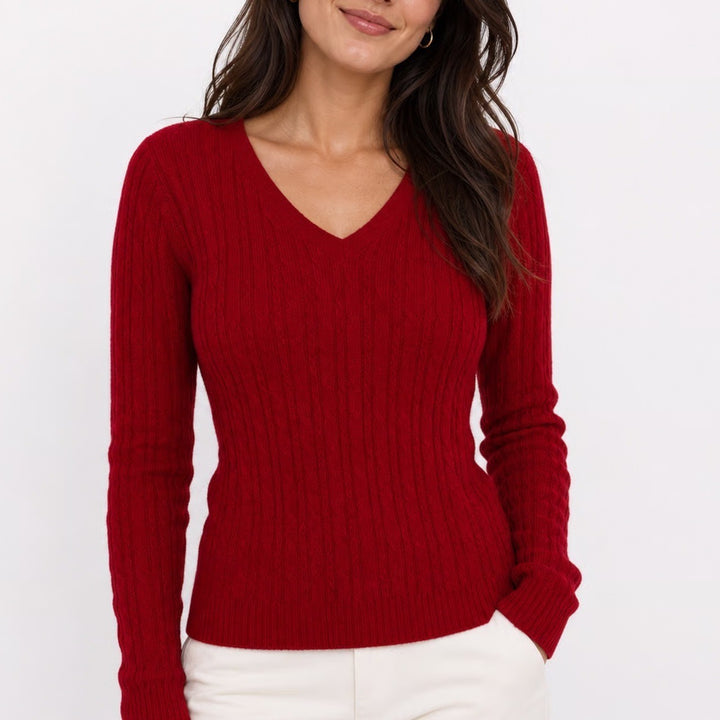 Croft & Barrow Mens Red Cable Knit V-Neck 100% Cotton Sweater Size L