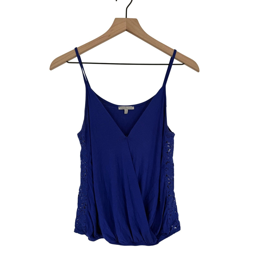 Charlotte Russe Royal Blue Lace Inset Wrap Front Tank Top Size Medium