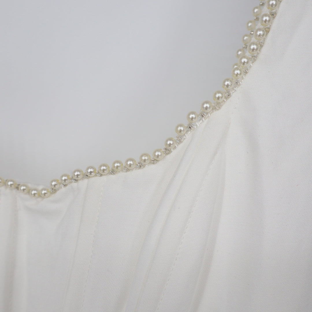 Showpo Kaitlyn Mini Dress Ivory Corset Pearl Trim Fit and Flare US 6
