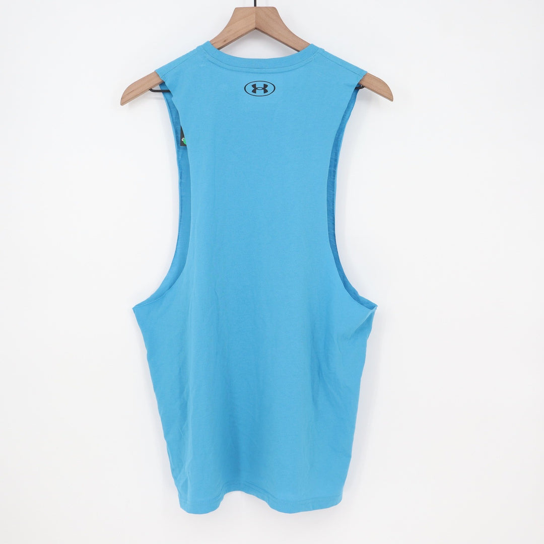Under Armour Mens Left Chest Cut Off Tank Blue Loose Fit Muscle Shirt M