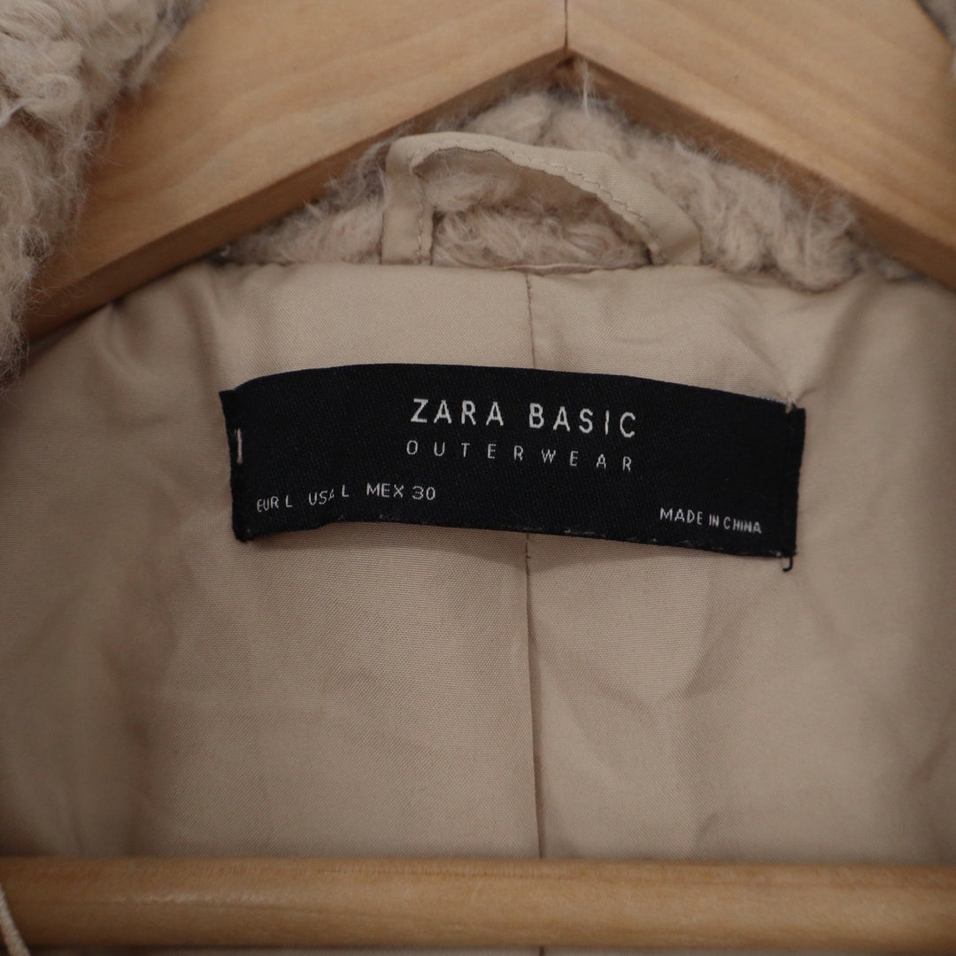 Zara Basic Tan Beige Teddy Sherpa Faux Fur Cropped Jacket Large Notched Lapel