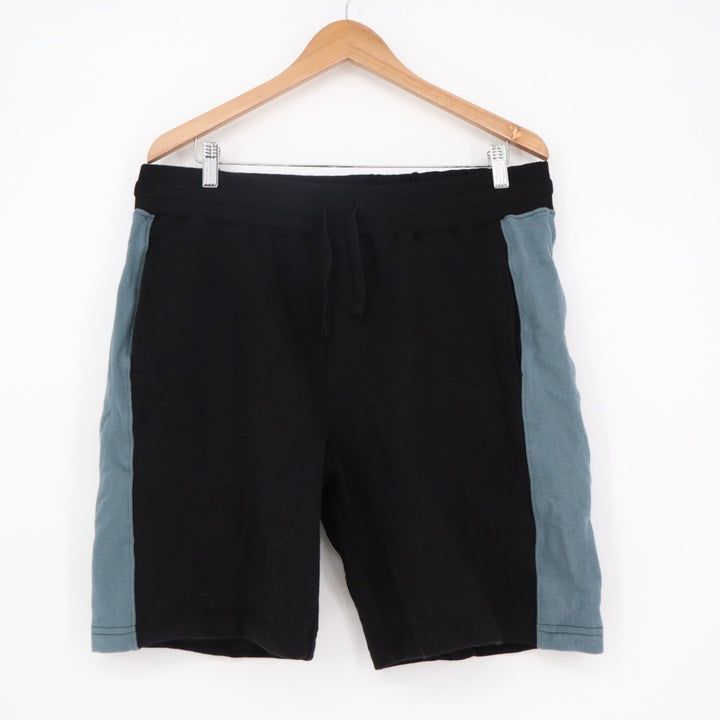 American Giant Sweatshorts Men L Black Teal Cotton Drawstring Slash Pockets Logo