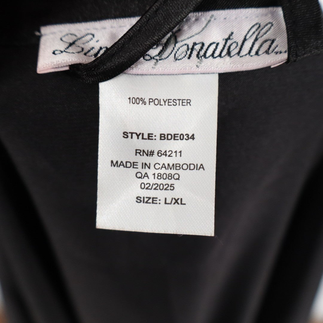 Linea Donatella Short Satin Robe Women L/XL Black 3/4 Sleeve Tie Waist Sleepwear