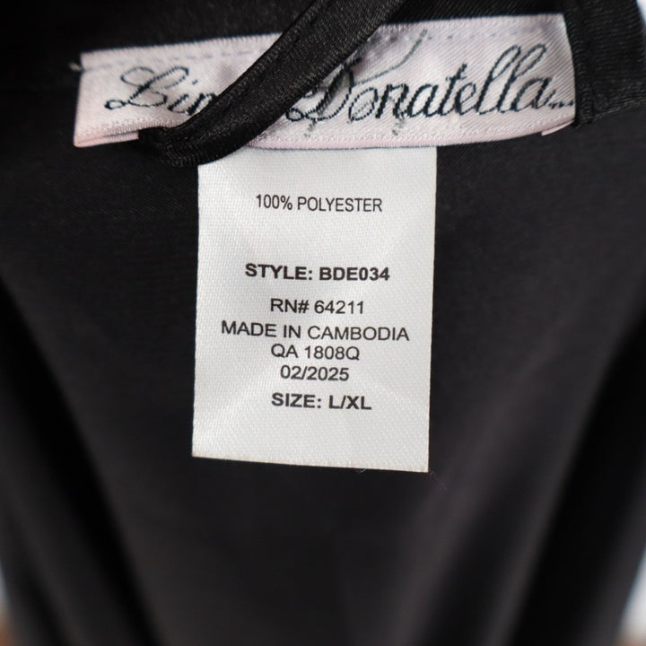 Linea Donatella Short Satin Robe Women L/XL Black 3/4 Sleeve Tie Waist Sleepwear